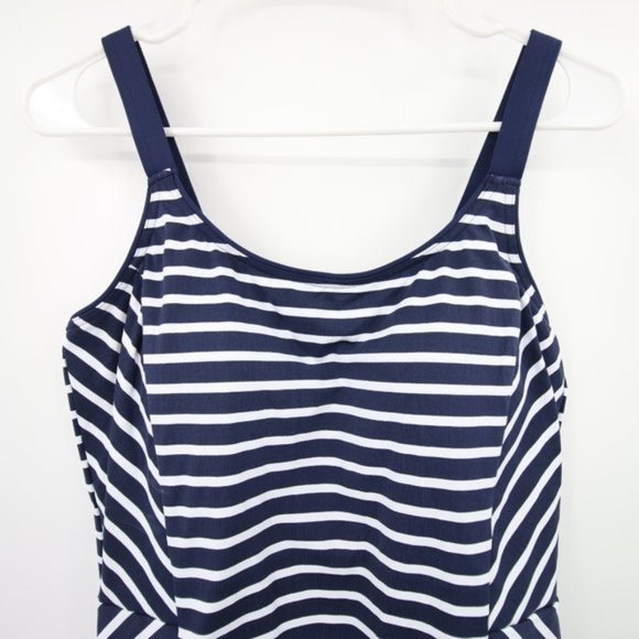 NWOT Lands End Navy Blue White Babydoll Style Striped Pattern Swim Tankini Top T - Picture 2 of 10